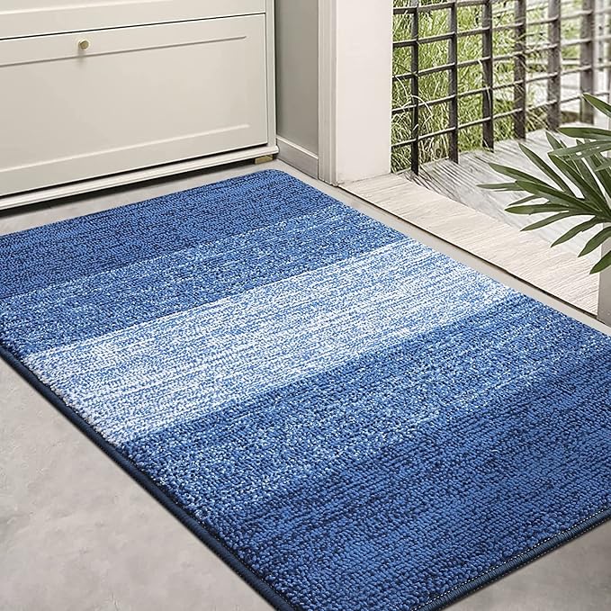 Kitinjoy Indoor Outdoor Door Mat, 36x24 Non-Slip Absorbent Dirt Trapper, Low-Profile Washable Inside Entrance Front Floor Mat, Sturdy Soft Entry Doormats for Entryway, Navy Blue