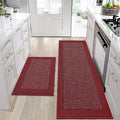 BEQHAUSE Kitchen Rugs and Mats Set of 2 Non-Slip Kitchen Mats for Floor, Absorbent and Stain Resistant Kitchen Runner, Machine Washable Rugs for Kitchen, Laundry & Sink, 24"x36"+24"x60", Red