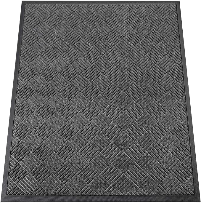 Indoor Outdoor Door Mat, 5’x 4' Doormat for Entryway, Rubber Backing Non Slip Front Door Mat Outside Entrance, Super Absorbent Commercial Floor Mat for Home Office, Gray