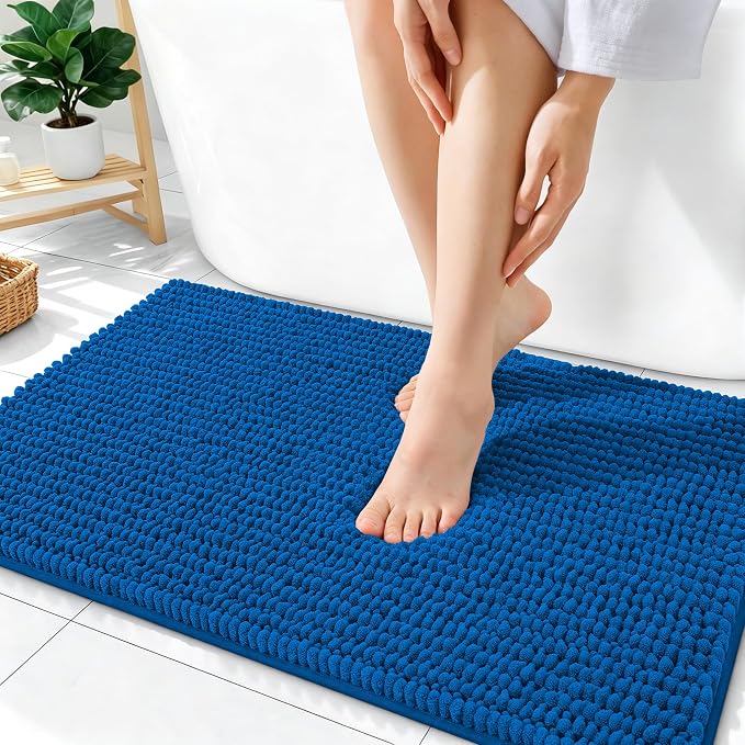 OLANLY Thick Bathroom Rugs 36x24, Extra Soft Absorbent Chenille Bath Rugs, Rubber Backing, Machine Wash Dry, Bath Mats for Bathroom Floor, Tub and Shower, Home Decor Accessories, Deep Navy Blue