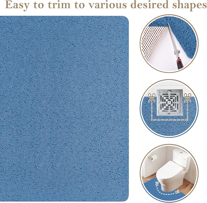Shower Mat Bathtub Mat Non-Slip,47x16 inch, Soft Tub Mat with Drain,PVC Loofah Bath Mat (Phthalate Free) for Tub and Bathroom,Lake Blue