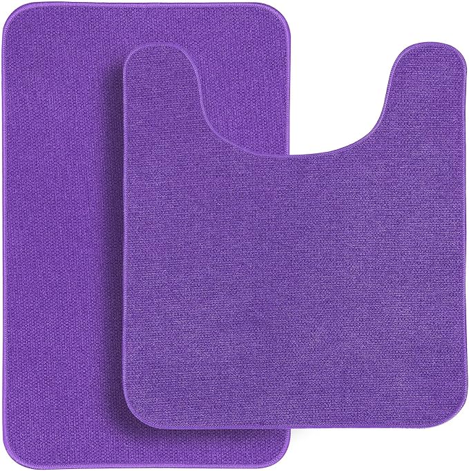 Bosap Bathroom Rugs Set 2 Pieces,Thin Bathroom Mats,Toilet Rugs,Quick Dry,Non-Slip,Machine Washable,Low Pile,Absorbent Bath Mats,Shower,Sink,Home Decor Accessories.Purple,1'5"x2'3"+1'8"x2" U Shape