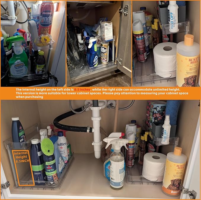 Yieach 2 Pack 14.6″ Deep Pull Out Under Sink Organizer,10.8″ High 2 Tier Slide Out Cabinet Organizer for Kitchen Cabinet,Undersink Organizers,Under Sink Shelves,Bathroom Organizers and Storage,Clear
