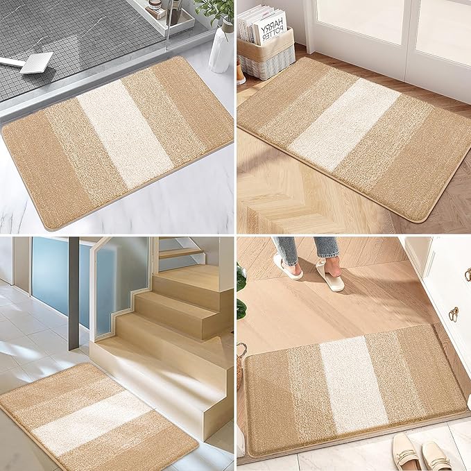 Kitinjoy Indoor Outdoor Door Mat, 71x47 Non-Slip Absorbent Dirt Trapper, Low-Profile Washable Inside Entrance Front Floor Mat, Sturdy Soft Entry Doormats for Entryway, Beige