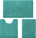 HOMEIDEAS 3 Pieces Bathroom Rugs, Ultra Soft Non Slip Absorbent Chenille Toilet Bath Mat Set (Teal)