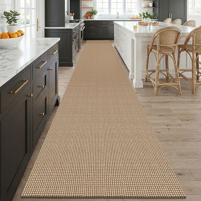 KOZYFLY Boho 3x20 Runners Rugs for Hallway, Extra Long Washable Runner Rug, Woven Non Slip Kitchen Runner, Cotton Entryway Rug, Floor Carpet for Entry, Aisle, Hall, Orange Beige/Tan/Brown