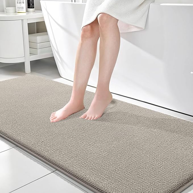 OLANLY Thick Memory Foam Bathroom Runner Rugs 70x24, Extra Soft Absorbent Long Bath Rug, Quick Dry, Non-Slip, Machine Washable Bath Mat for Bathroom, Tub and Shower, Home Decor Accessories, Warm Taupe