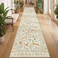 DUKINO 2.6x12 Hallway Runner Rug, Vintage Washable Long Kitchen Rug with Non Slip Backing, Stain Resistant & Low Pile Animal Print Floor Carpet for Indoor Entrance Bathroom, Laundry, Bedroom, Beige