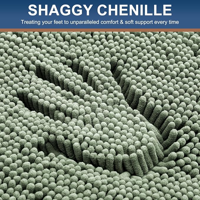 Smiry Luxury Chenille Bathroom Rugs 50x30, Extra Soft and Absorbent Shaggy Bath Mat, Machine Washable, Non-Slip Plush Carpet Runner for Tub, Shower, and Floor, Home Decor Accessories, Sage Green