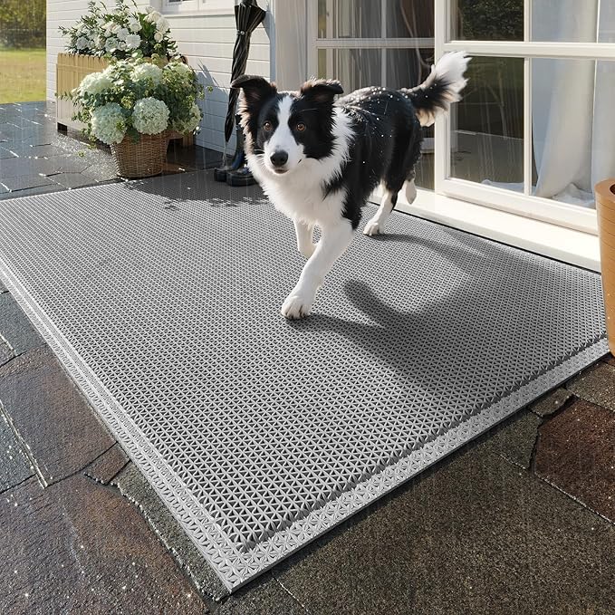 Front Door Mat 24''x36'', Drainage Heavy Duty Dirt Trapping Non-Slip Doormats, Outdoor Rubber Floor Mats, Restaurant Commercial Kitchen Industral Pool Entrance Bar Wet Area, Grey