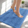 OLANLY Thick Small Bathroom Rugs 24x16, Extra Absorbent Chenille Striped Bath Rugs, Rubber Backing, Machine Wash, Bath Mats for Bathroom Floor, Tub and Shower, Home Decor Accessories, Cornflower Blue