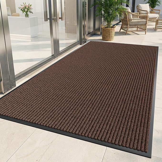 Indoor Outdoor Door Mat, 5' x 3' Doormat for Entryway, Rubber Backing Non Slip Front Door Mat Outside Entrance, Super Absorbent Commercial Floor Mat for Home Office, Brown