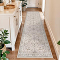 2x8ft Kitchen Runners Rugs Non Skid Washable – Boho Floral Stain-Resistant Low-Pile Carpet Runner for Hallway, Bathroom, Bedroom, Entryway (Beige, 2x8)