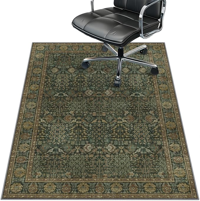 36"x48" Office Chair Mat for Hardwood Tile Floor, Under Desk Carpet Protector for Rolling Computer Chair Mat, Machine Washable Area Rug, Anti-Slip 1/5" Thick Low Pile Thin Vinyl Floor Mat, Dark Brown