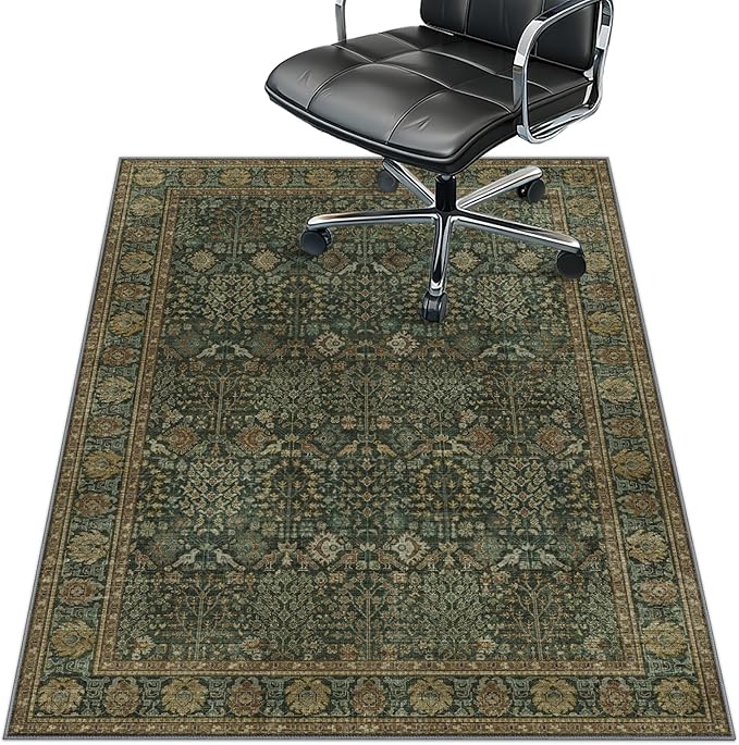 48"x72" Office Chair Mat for Hardwood Tile Floor, Under Desk Carpet Protector for Rolling Computer Chair Mat, Machine Washable Area Rug, Anti-Slip 1/5" Thick Low Pile Thin Vinyl Floor Mat, Dark Brown