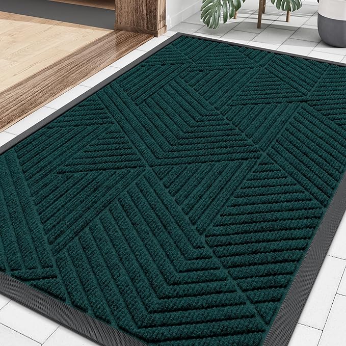 Smiry Front Door Mat Outside Entrance, Heavy Duty Sturdy Natural Rubber Doormat, Trap Dirt and Moisture, Easy Clean Low Profile Welcome Floor Mats for Indoor Outdoor Entry, 35X23 Inch, Atlantic Blue