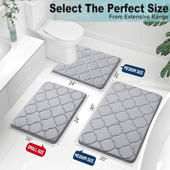 OLANLY Memory Foam Bath Mat Rug 30x20, Ultra Soft and Absorbent Bathroom Rugs, Non-Slip, Comfortable, Machine Washable Bath Carpet for Bathroom Floor, Tub, Shower and Home Decor Accessories, Grey