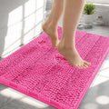 OLANLY Thick Small Bathroom Rugs 24x16, Extra Soft Absorbent Chenille Striped Bath Rugs, Rubber Backing, Machine Wash, Bath Mats for Bathroom Floor, Tub and Shower, Home Decor Accessories, Hot Pink