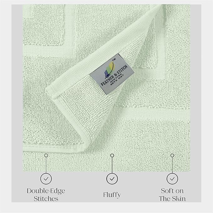 Feather & Stitch 2 Piece Towel Like Bath Mats (30x21 Inch) 100% Cotton Terry Bath Mats, Bathroom Shower Floor Mats [NOT A Bathroom Rug], Soft Absorbent Washable Mats - Frost