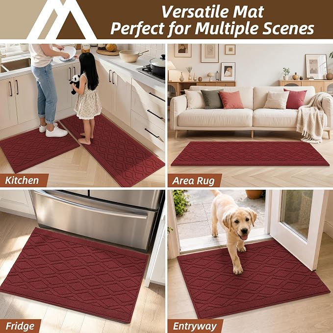 COSY HOMEER Kitchen Rugs 24"x35" Non-Slip Washable Kitchen Mats for Floor Polypropylene Absorbent Kitchen Floor Mat for Kitchen Sink Entryway,Red