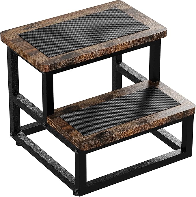 SZLHANJZ Step Stool, Multi Purpose Step Stools for Kids Adults, Round Corner Bed Step Stools for High Beds, Dog Steps Portable Stepping Stool for Bedroom Kitchen, Load 500 LB, Rustic