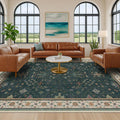 Hazo Haus Vintage 8x12 Large Area Rugs for Living Room - Oriental Dark Green Rug for Bedroom Under Bed, Washable Soft Dining Room Rug Under Kitchen Table, Low Pile Non Slip Unique Indoor Décor
