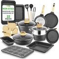 NutriChef 22-Piece Nonstick Ceramic Cookware Set – Pots and Pans Set with Bakeware, Utensils & Oven Mitts, Induction Compatible, PTFE & PFAS Free, Tempered Glass Lids, Cool-Touch Handles -Black