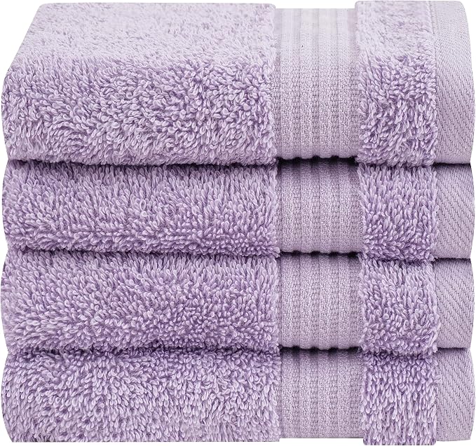 Cotton Paradise 100% Cotton Turkish Towel Set, Soft Absorbent Quick Dry, 4 Piece Washcloth Set, Lilac