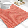 OLANLY Thick Toilet Rugs U-Shaped 24x20, Extra Soft Absorbent Shaggy Chenille Contour Bathroom Rugs for Toilet, Dry Quickly, Machine Washable, Non-Slip Bath Mat, Coral