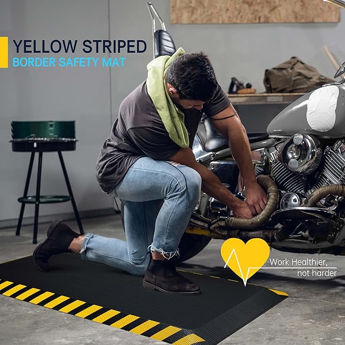 FEATOL Anti Fatigue Mat Industrial, Ergonomic Standing Floor Mat for Work for Stand -Safety Support for Leg & Back Pain(Yellow Border, 20" x 32", 8PC)