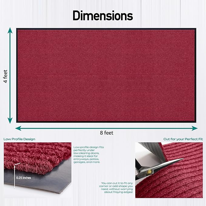 MaxMat® Extra Large Commercial Door Mat, Rubber Border Heavy Duty Door Mat, Waterproof, Low-Profile, Easy to Clean, Rubber Entry Mat. (Red, 4 x 8 Feet)