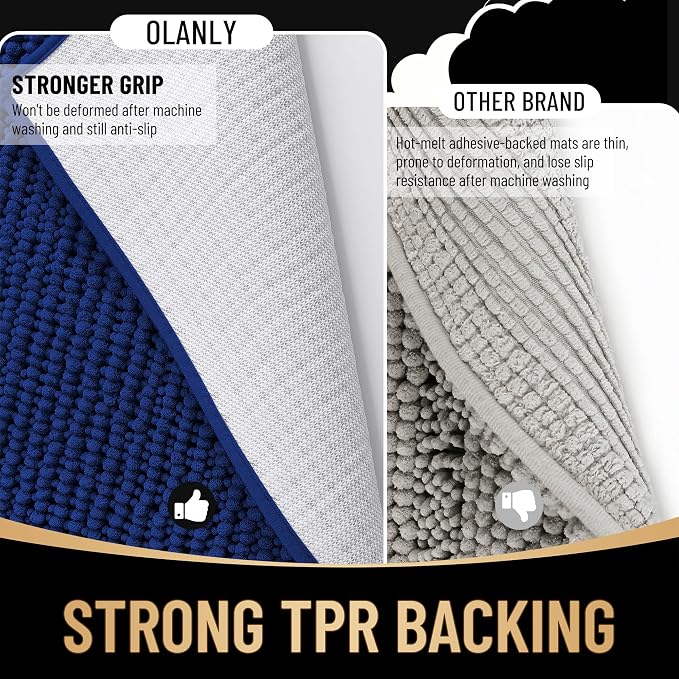 OLANLY Thick Bathroom Rugs 30x20, Extra Soft Absorbent Chenille Bath Rugs, Rubber Backing, Machine Wash Dry, Bath Mats for Bathroom Floor, Tub and Shower, Home Decor Accessories, Navy
