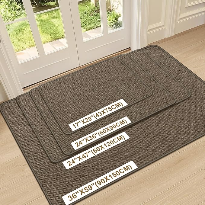 Ultra Thin Door Mat Indoor Entrance 24"x47", Low-Profile Indoor Door Mat, Non Slip Rubber Backing Welcome Entry Mat, Dirt Trapper Entryway Mat Inside Doormat, Brown