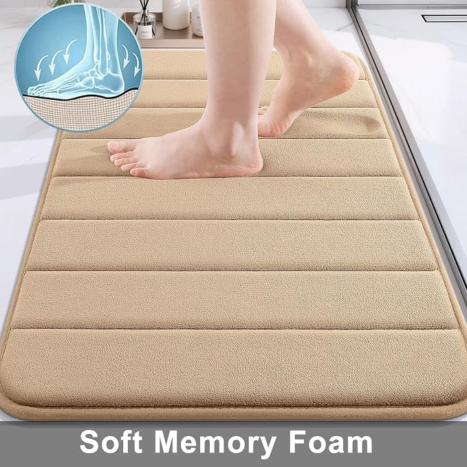 Buganda Memory Foam Bath Mat, 59" x 17", Ultra Soft and Non-Slip Bathroom Rugs, Water Absorbent and Machine Washable Bath Rug Runner for Bathroom, Shower, and Tub, Camel