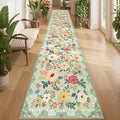 DUKINO 2x14 Runner Rug, Floral Long Washable Boho Kitchen Runner Rug with Non Slip Backing, Soft Non Shedding & Low Pile Carpet for Bedroom, Entrance, Laundry, Bathroom, Green
