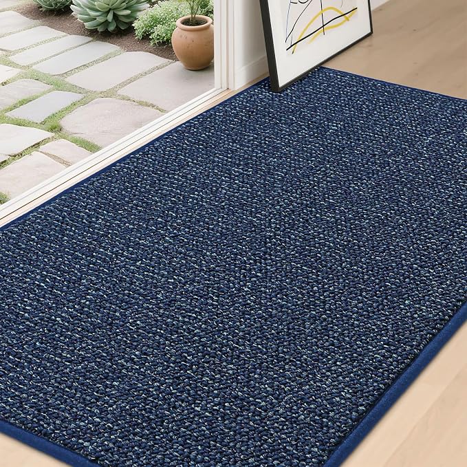 BEQHAUSE Dirt Trapper Door Mat 36" x 60", Non-Slip Washable Doormats Entrance Mat, Dirt Resistant and Absorbent Welcome Mat, Low Profile Floor Mats for Front Back Door and Entryway, Blue