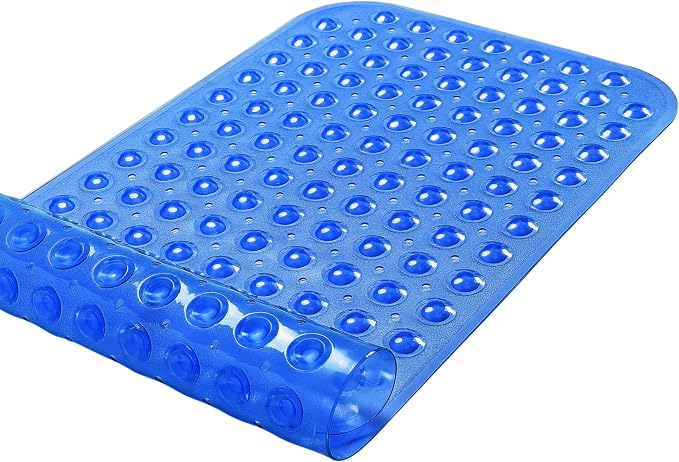 Large Non-Slip Bathtub & Shower Mat 31”x16” (Smooth/Non-Textured Tubs Only) Safe, Clean, Machine-Washable, Superior Grip&Drainage, Vinyl, Transparent Blue