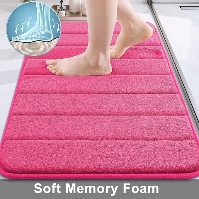 Buganda Memory Foam Bath Mat, 59" x 17", Ultra Soft and Non-Slip Bathroom Rugs, Water Absorbent and Machine Washable Bath Rug Runner for Bathroom, Shower, and Tub, Deep Pink