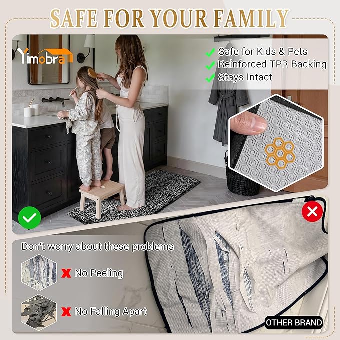 Yimobra Black and White Bathroom Rugs, Luxury Fluffy Bath Mats, Non Slip, Water Absorbent Microfiber, Machine Washable, Plush Runner Carpet Shower Rugs, Thick Matts for Bathroom Floor&Tub, 44" X 24"