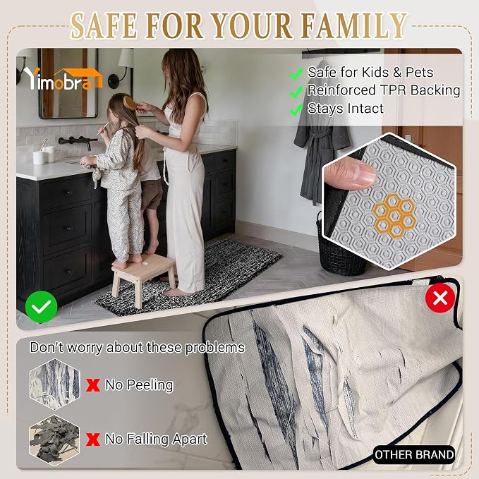 Yimobra Luxury Bathroom Rugs, Fluffy Bath Mats, Non Slip, Water Absorbent Microfiber, Machine Washable, Plush Runner Shower Rugs, Thick Matts for Bathroom Floor&Tub, 47" X 24", Black and White