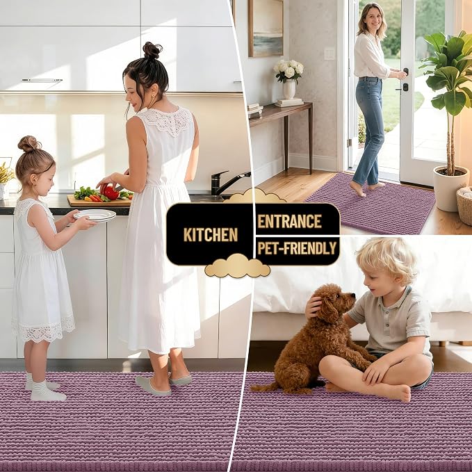 OLANLY Thick Bathroom Rugs 36x24, Extra Soft Absorbent Chenille Bath Rugs, Rubber Backing, Machine Wash Dry, Bath Mats for Bathroom Floor, Tub and Shower, Home Decor Accessories, Deep Plum