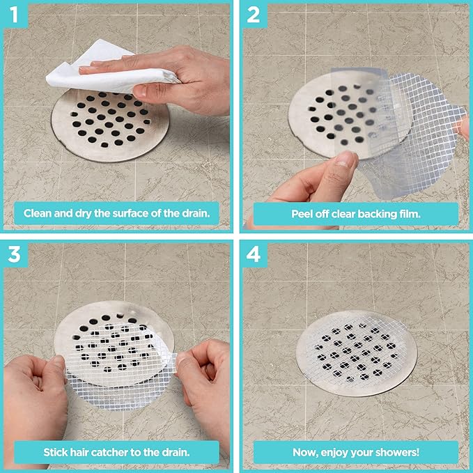 50 Pack Disposable Shower Drain Hair Catcher Mesh Stickers - Peel & Stick Drain Strainers to Prevent Clogs, Strong Waterproof Adhesive, Mess-Free Disposable Drain Covers for Shower & Bathtub