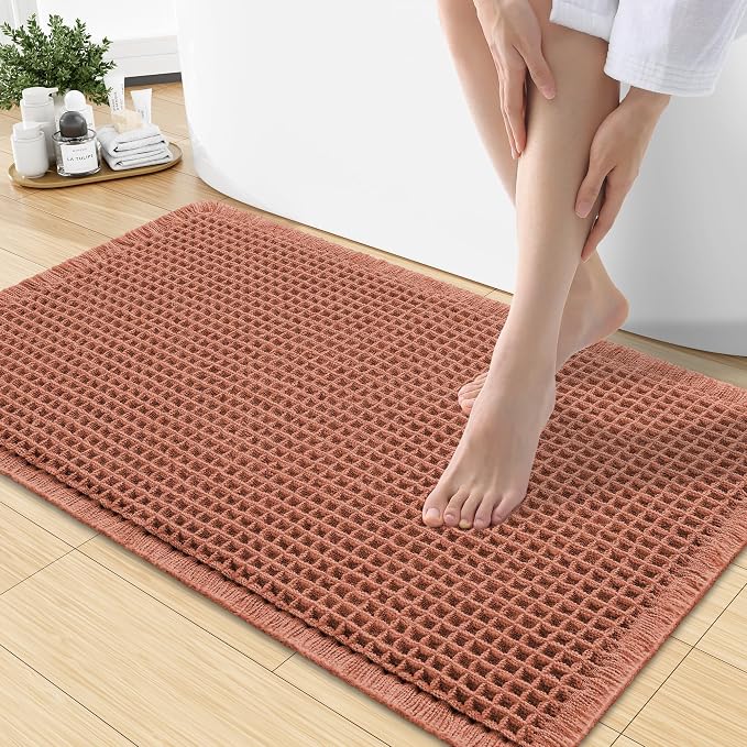 Smiry Waffle Bath Mat 30x18, Extra Soft Absorbent Bathroom Rugs, Non Slip Machine Washable Quick Dry Bath Rugs for Bathroom Floor, Tub, Shower, Home Decor Accessories, Orange