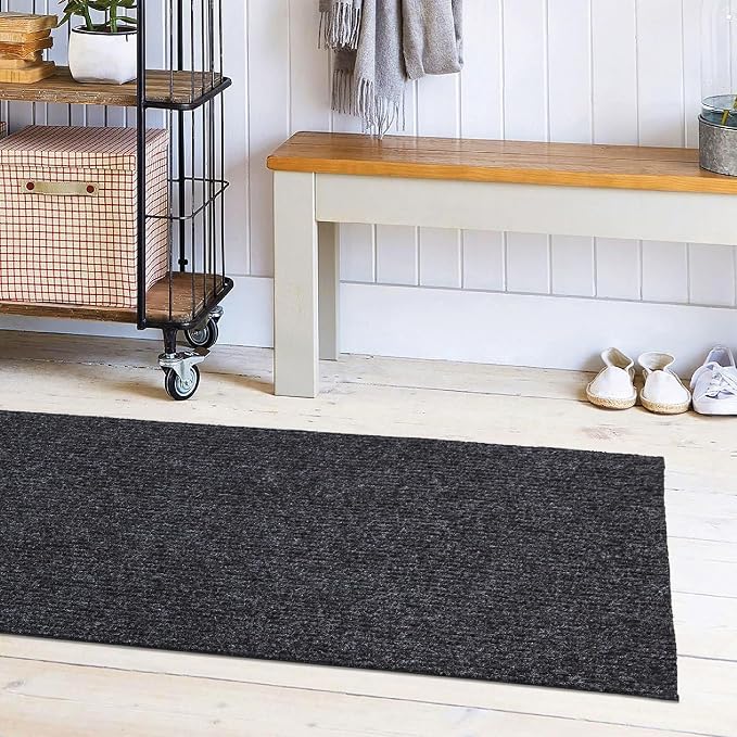 Ottomanson Hallway Runner Rug 2' x 6' Durable Non-Slip Mat with Scraper Pile for Indoor & Outdoor Use - Ideal for Kitchen, Entryway, Patio & Garage - High-Traffic Carpet, Black