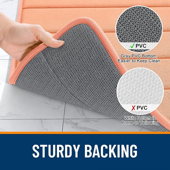 OLANLY Memory Foam Bath Mat 40x32, Super Soft Absorbent Bathroom Rugs, Quick Dry, Machine Washable Shower Floor Rugs, Bathmat Carpet, Bathroom Home Decor Accessories, Peach