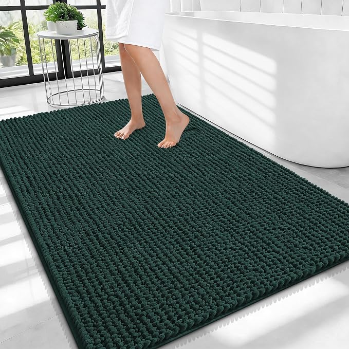 OLANLY Thick Large Bathroom Rugs 40x32, Extra Soft Absorbent Chenille Bath Rugs, Rubber Backing, Machine Wash Dry, Bath Mats for Bathroom Floor, Tub and Shower, Home Decor Accessories, Blackish Green