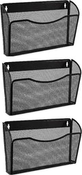 EASEPRES 3 Single Pocket Mesh Hanging File Organizer, Vertical Wall Mounted Magazine File Holder, Mount Basket Mail Paper Document Folder Organizing for Office, Home and School, Black