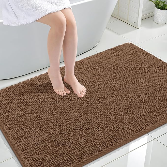 OLANLY Large Bathroom Rugs 44x32, Extra Soft Absorbent Chenille Bath Rugs, Rubber Backing Quick Dry, Machine Washable Bath Mats for Bathroom Floor, Tub and Shower, Home Decor Accessories, Mocha