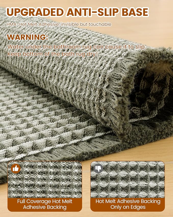 Smiry Waffle Bath Mat 47x24, Extra Soft Absorbent Bathroom Rugs, Non Slip Machine Washable Quick Dry Bath Rugs for Bathroom Floor, Tub, Shower, Home Decor Accessories, Green & Cream