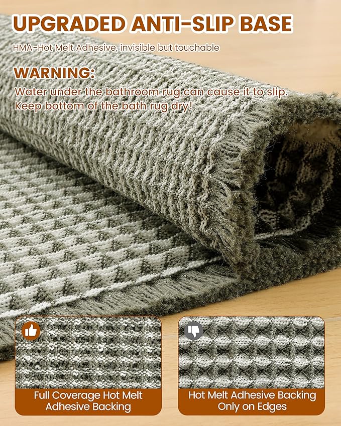 Smiry Waffle Bath Mat 72x24, Extra Soft Absorbent Bathroom Rugs, Non Slip Machine Washable Quick Dry Bath Rugs for Bathroom Floor, Tub, Shower, Home Decor Accessories, Green & Cream
